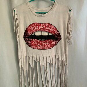 ON FIRE Love Lips White Women's Shredded Festival Tank Top